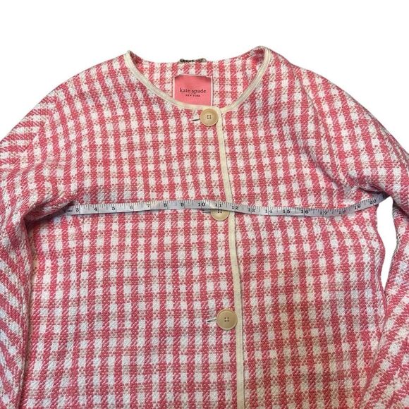 Kate Spade New York Gingham Tweed Coat Size Large – Pink & Ivory A-Line Jacket - Picture 7 of 10